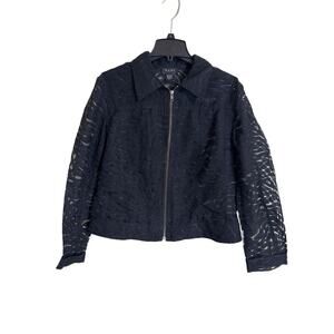 Nabi Black Mesh Button Up Blouse Top Shirt Size XL